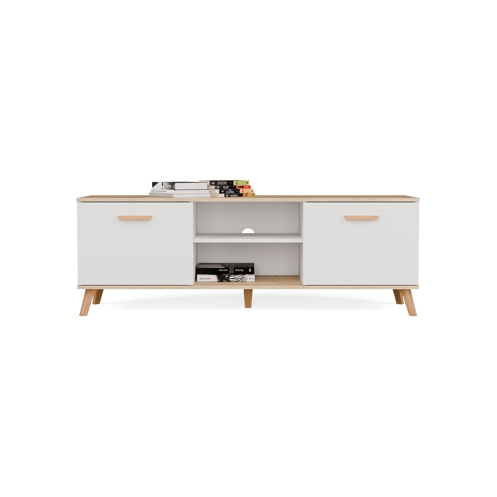Szafka RTV OLYMPO 150 BIAŁA DĄB ARTISAN 150 CM Stolik Pod TV Telewizor