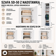 Szafa z Nadstawką SD-50 Drzwi Półki BIEL MAT Do Garderoby Pokoju Biura