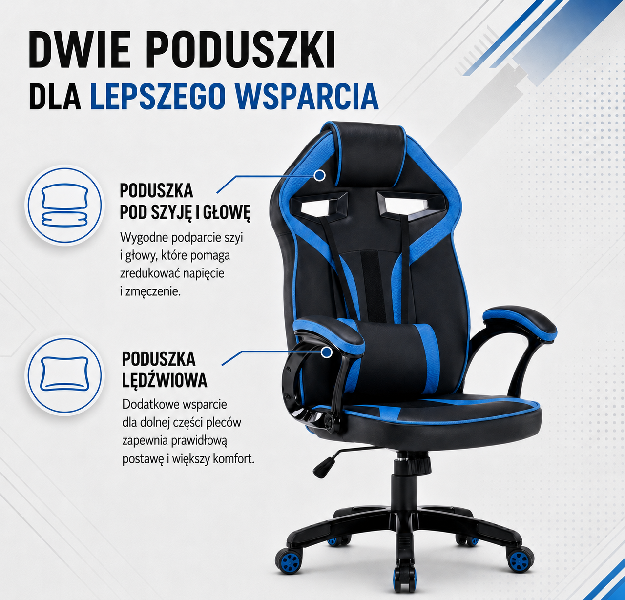 FOTEL OBROTOWY GAMINGOWY KRZESŁO DRIFT NIEBIESKI