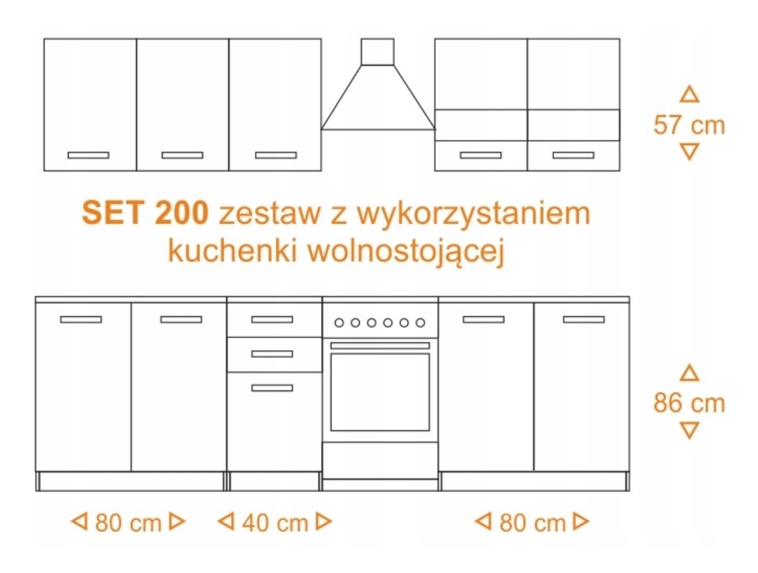ZESTAW MEBLI KUCHENNYCH SET 200 DĄB SONOMA BIEL