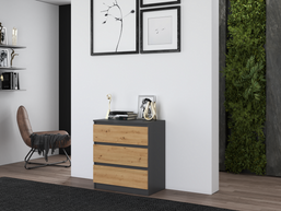 KOMODA SZAFKA 3 SZUFLADY M3 ANTRACYT / DĄB ARTISAN