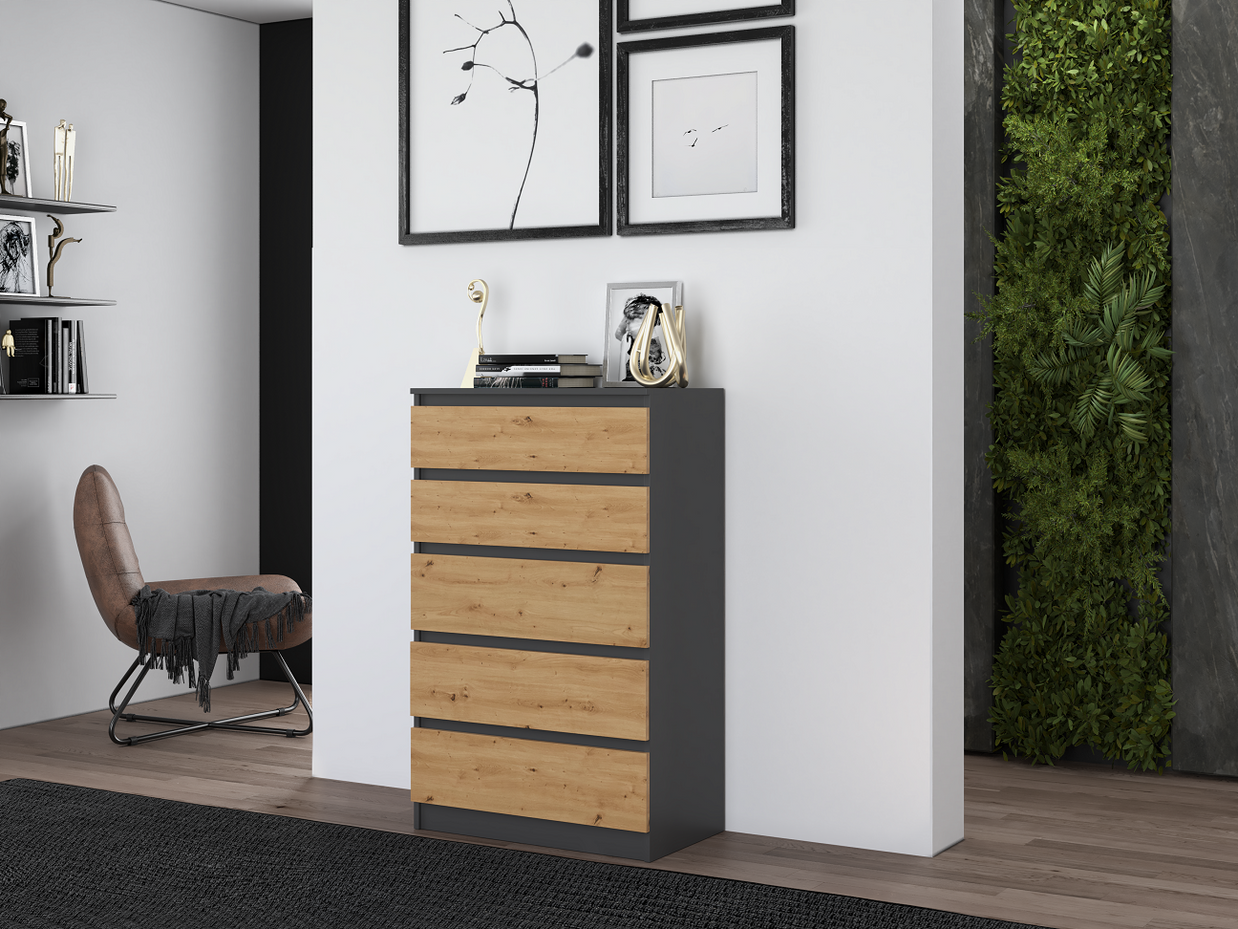 KOMODA SZAFKA 5 SZUFLAD M5 ANTRACYT / ARTISAN