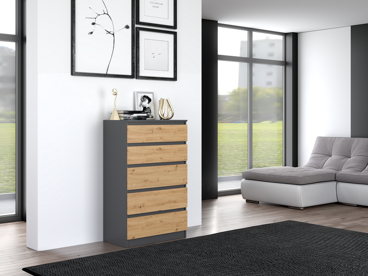 KOMODA SZAFKA 5 SZUFLAD M5 ANTRACYT / ARTISAN