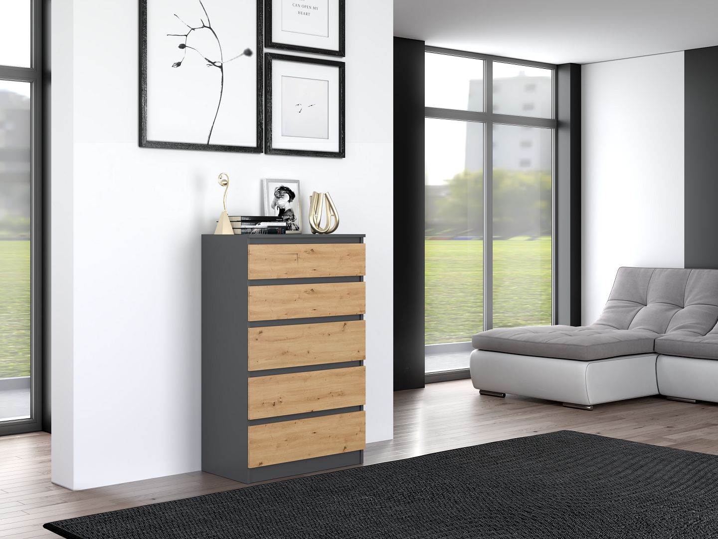KOMODA SZAFKA 5 SZUFLAD M5 ANTRACYT / ARTISAN
