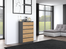 KOMODA SZAFKA 5 SZUFLAD M5 ANTRACYT / ARTISAN