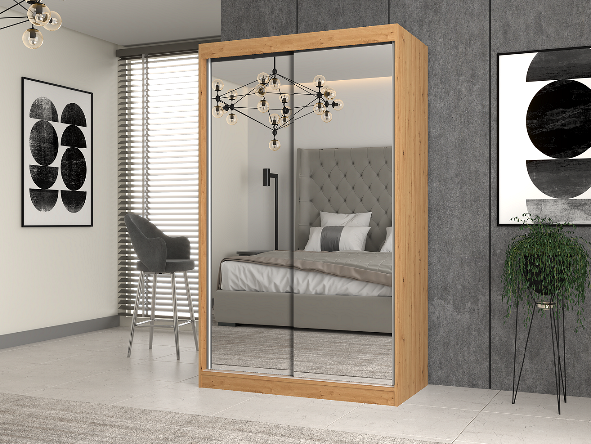 SZAFA PRZESUWNA IGA 120 CM DRZWI 2 LUSTRA DĄB ARTISAN