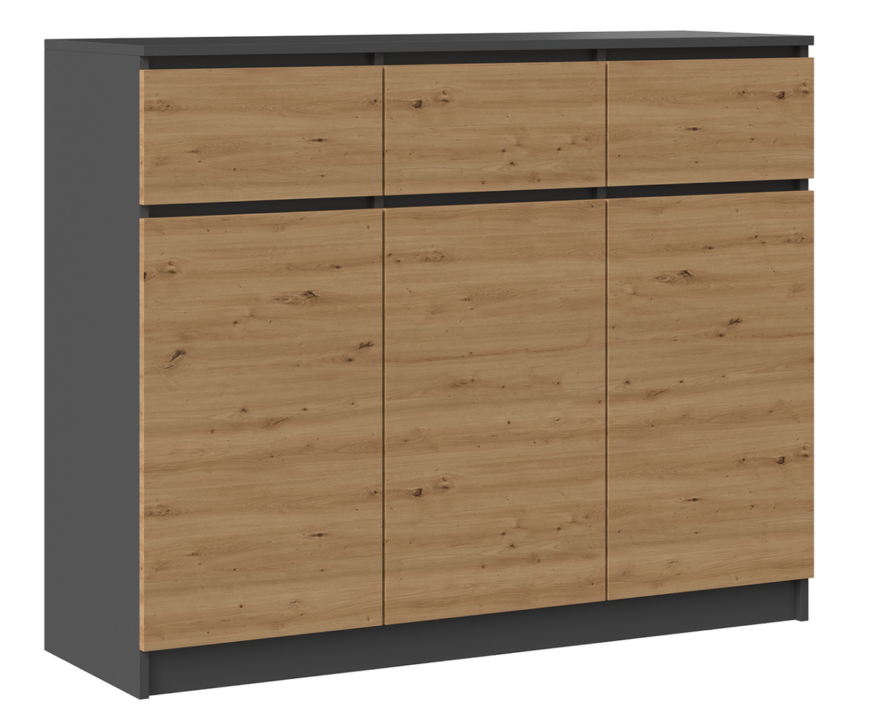 KOMODA SZAFKA 3D3S 120 - ANTRACYT / DĄB ARTISAN