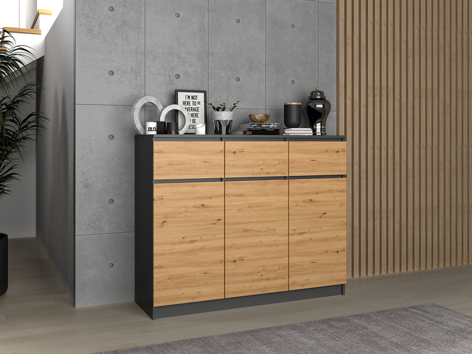 KOMODA SZAFKA 3D3S 120 - ANTRACYT / DĄB ARTISAN