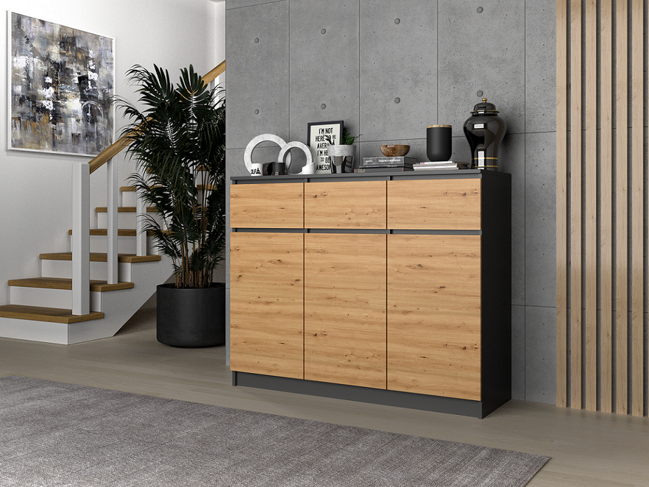 KOMODA SZAFKA 3D3S 120 - ANTRACYT / DĄB ARTISAN