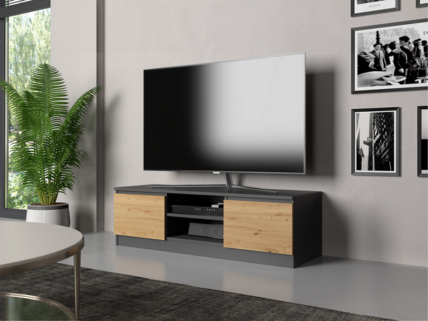 STOLIK SZAFKA RTV 120 - ANTRACYT / DĄB ARTISAN