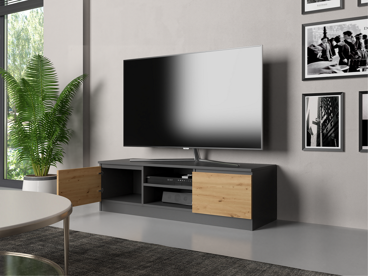 STOLIK SZAFKA RTV 120 - ANTRACYT / DĄB ARTISAN