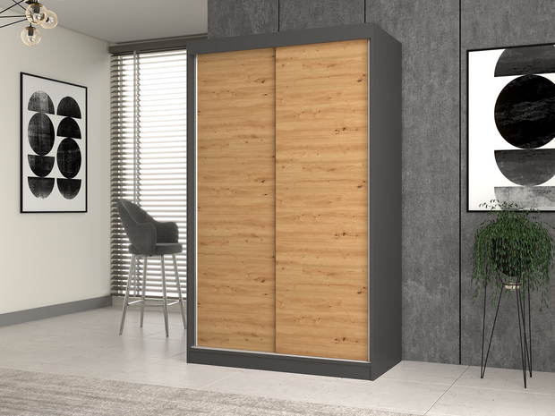 SZAFA PRZESUWNA IGA 120 CM DRZWI PRZESUWNE ANTRACYT / DĄB ARTISAN