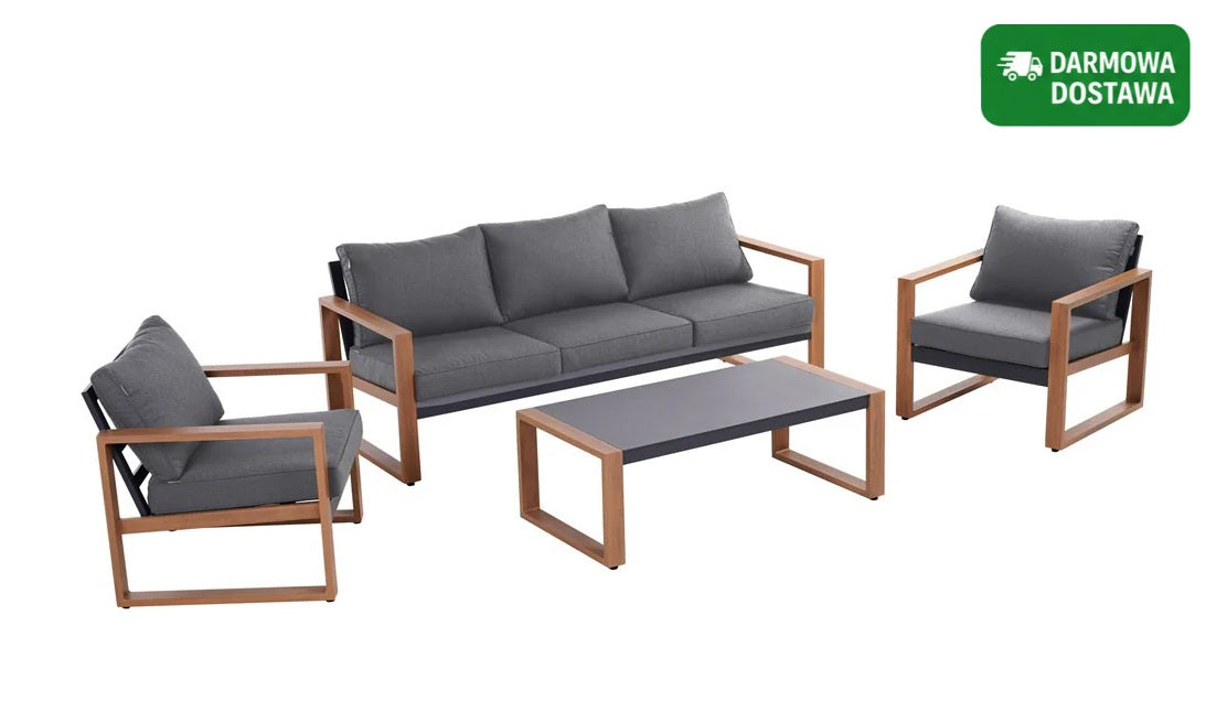 Zestaw Mebli Ogrodowych Jadalnianych DUISBURG Sofa Fotel Stolik ANTRACYT / BRĄZOWY