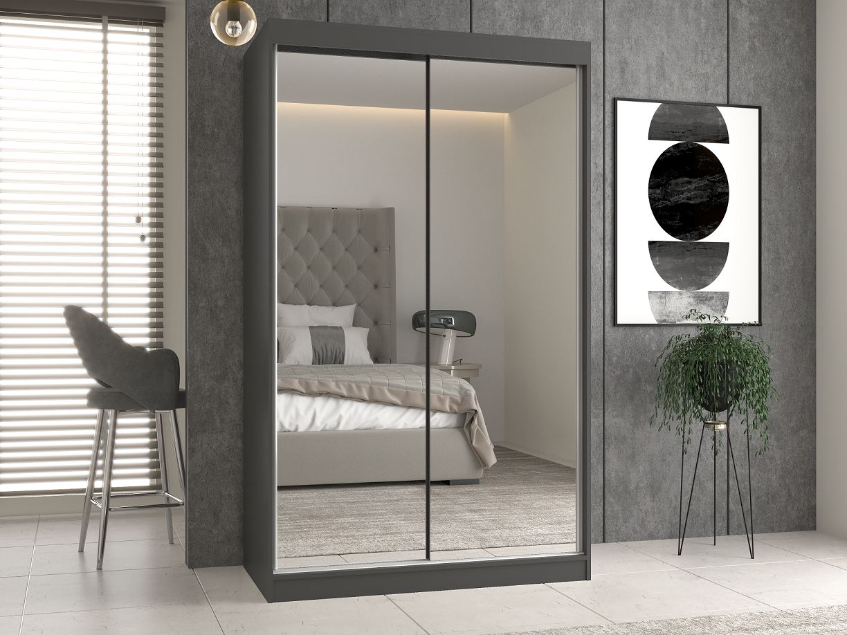 SZAFA PRZESUWNA IGA 120 CM DRZWI 2 LUSTRA ANTRACYT / DĄB ARTISAN