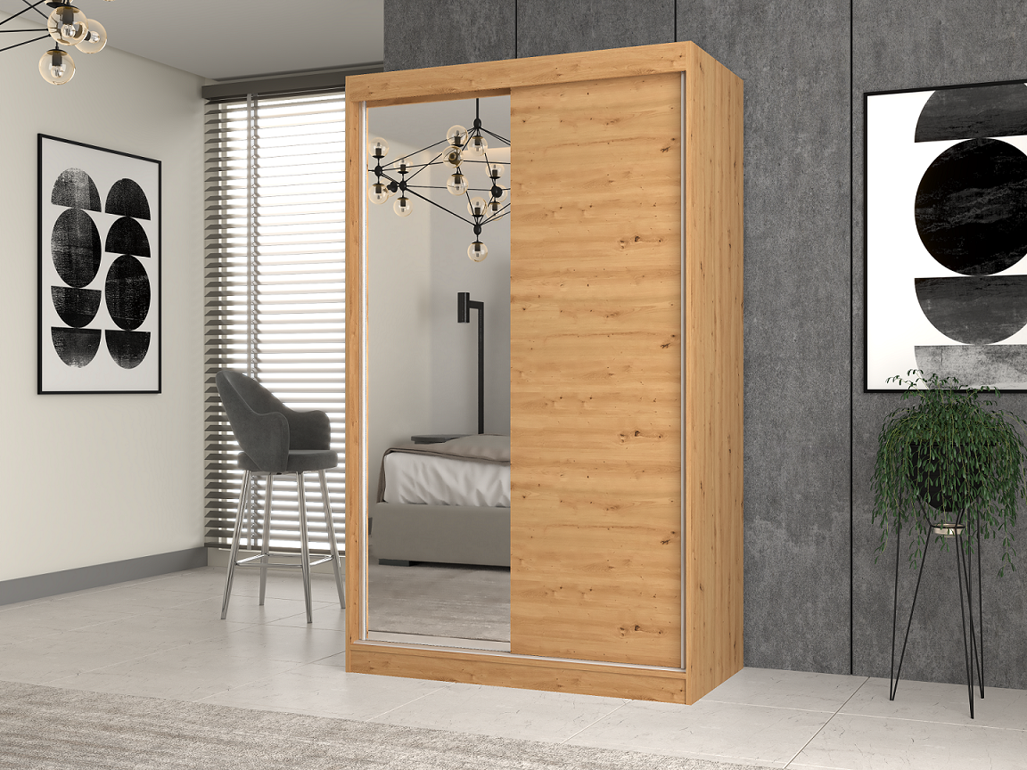 SZAFA PRZESUWNA IGA 120 CM 1 LUSTRO DĄB ARTISAN