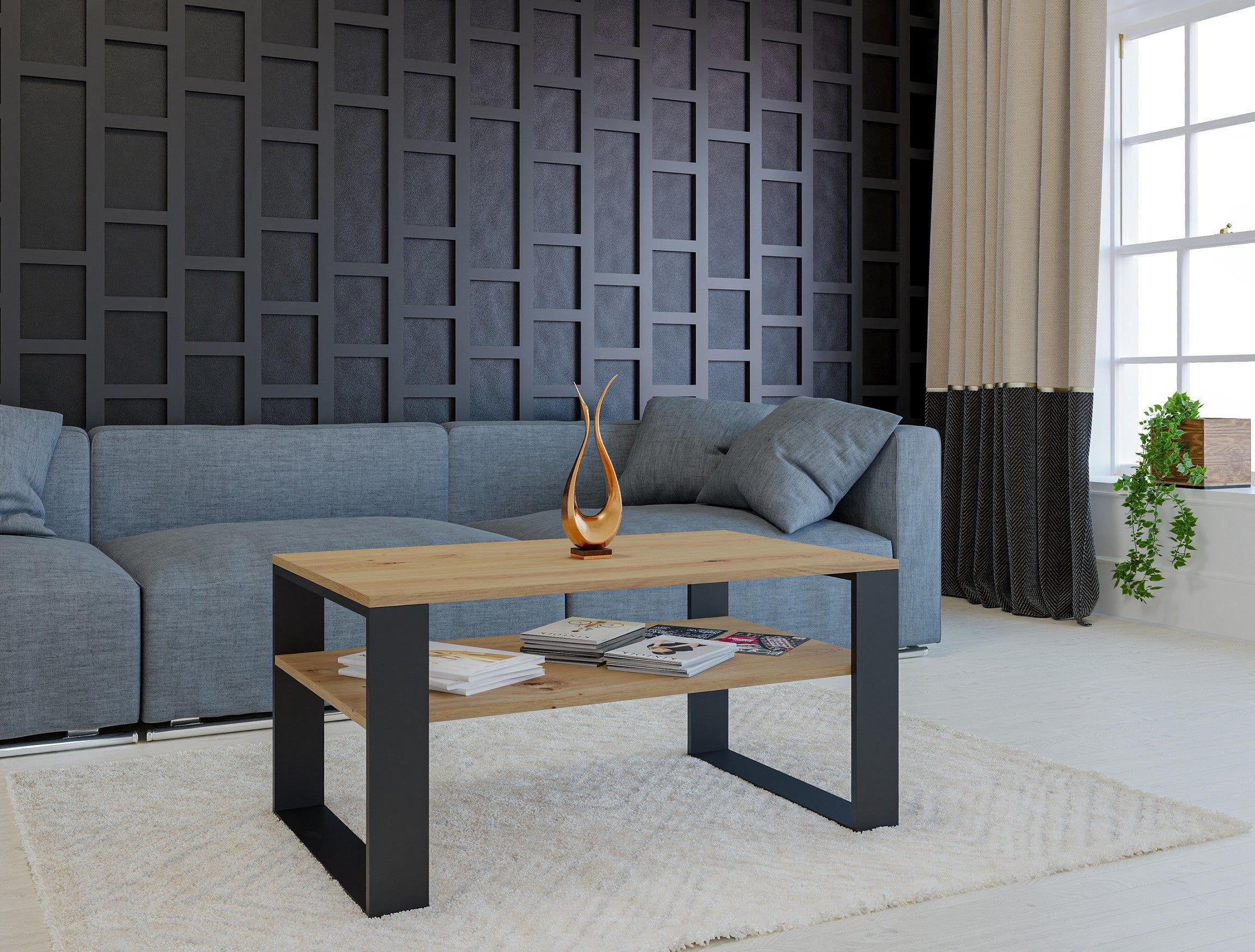 STOLIK KAWOWY ŁAWA MODERN 1P DĄB ARTISAN CZERŃ