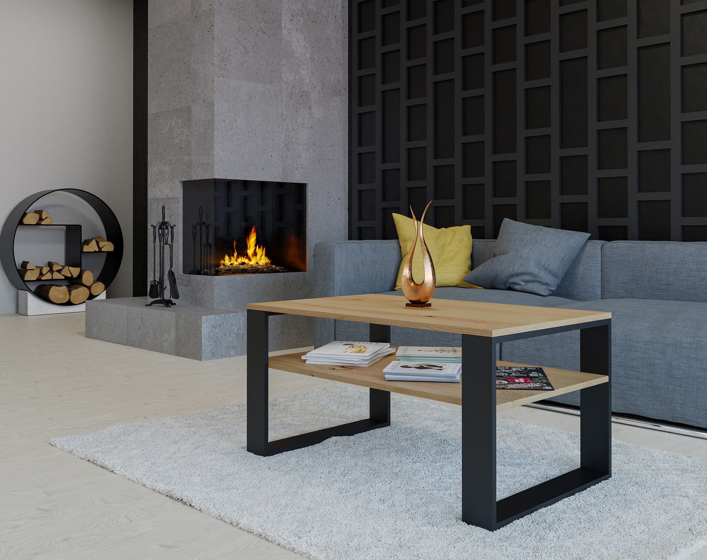 STOLIK KAWOWY ŁAWA MODERN 1P DĄB ARTISAN CZERŃ