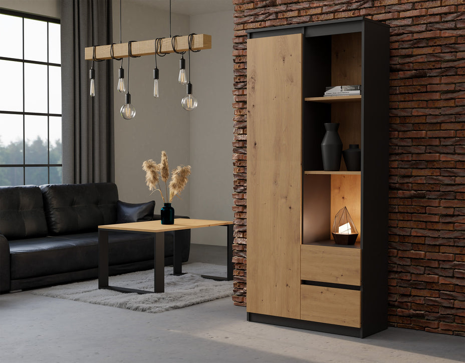 REGAŁ BIUROWY DRZWI RS-80 BILY ANTRACYT DĄB ARTISAN