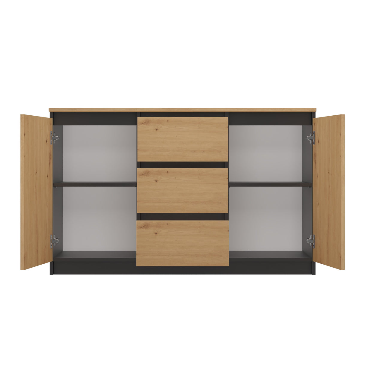 KOMODA 2D3S 120 DRZWI SZUFLADY ANTRACYT BLAT DĄB ARTISAN
