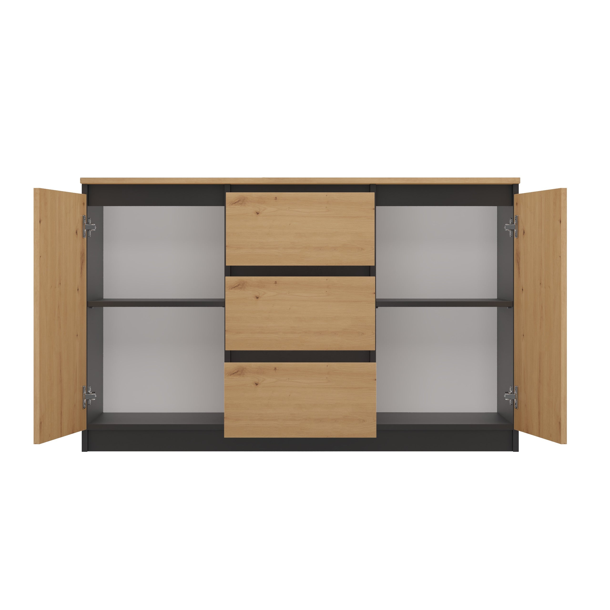 KOMODA 2D3S 120 DRZWI SZUFLADY ANTRACYT BLAT DĄB ARTISAN