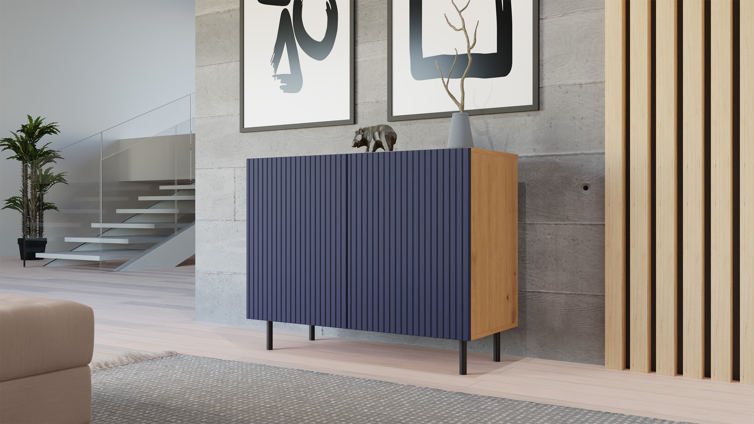 KOMODA KAMA2 SLIM RYFLOWANY FRONT LAMELE GRANATOWA