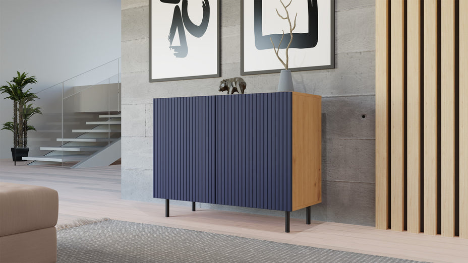 KOMODA KAMA2 SLIM RYFLOWANY FRONT LAMELE GRANATOWA