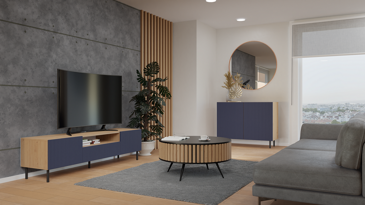 KOMODA KAMA2 SLIM RYFLOWANY FRONT LAMELE GRANATOWA