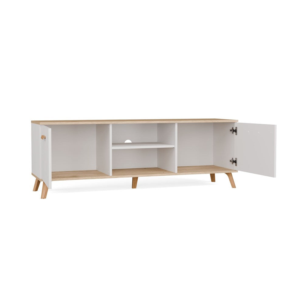Szafka RTV OLYMPO 150 BIAŁA DĄB ARTISAN 150 CM Stolik Pod TV Telewizor