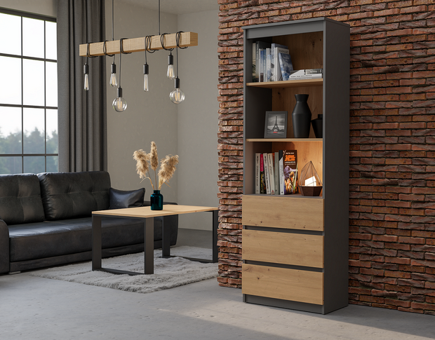 REGAŁ BIUROWY RS-60 ANTRACYT DĄB ARTISAN