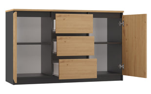 ZESTAW KOMODA COSTA 6 SZUFLAD 3 DRZWI SZAFKA ANTRACYT DĄB ARTISAN
