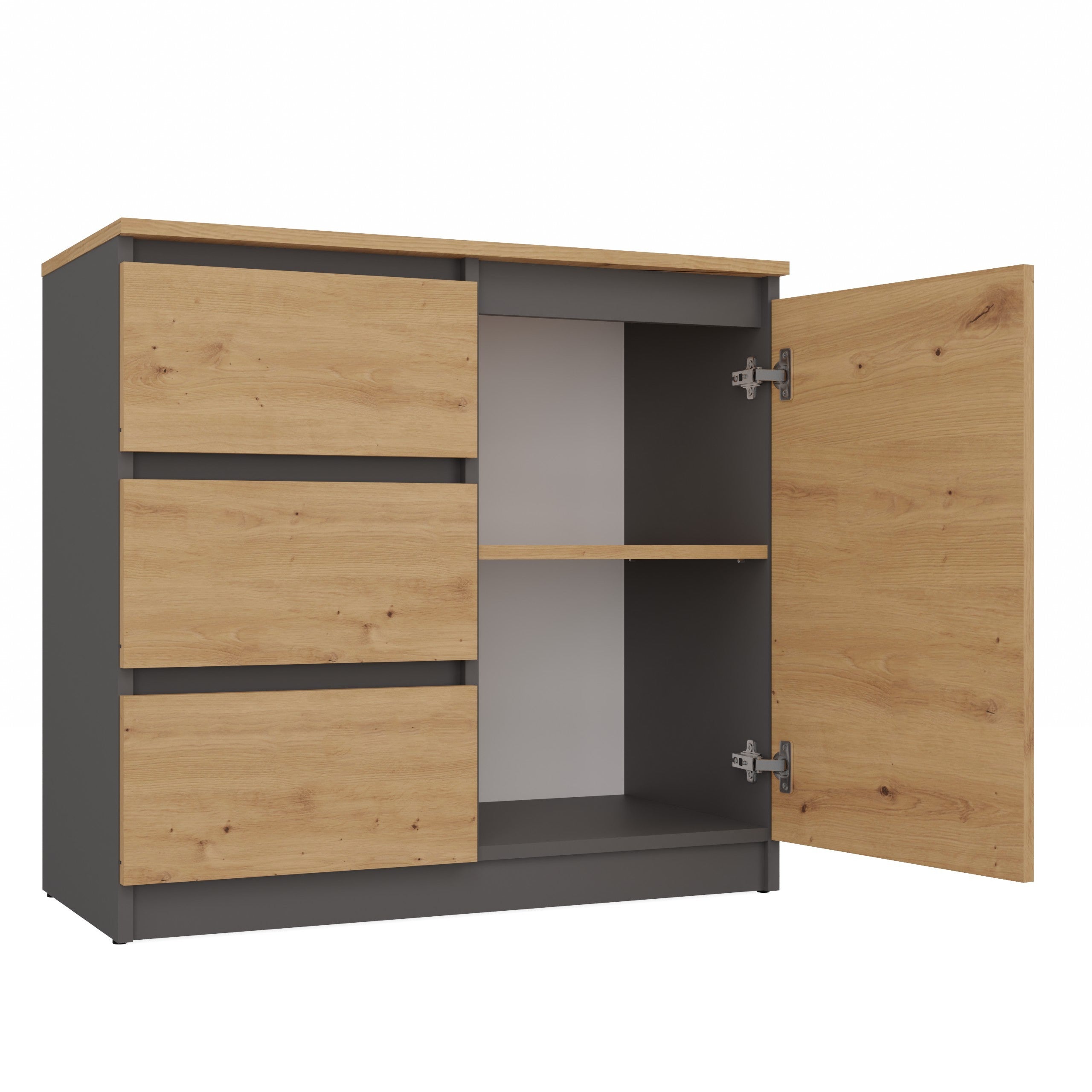 ZESTAW KOMODA COSTA 6 SZUFLAD 3 DRZWI SZAFKA ANTRACYT DĄB ARTISAN