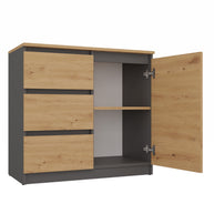 ZESTAW KOMODA COSTA 6 SZUFLAD 3 DRZWI SZAFKA ANTRACYT DĄB ARTISAN