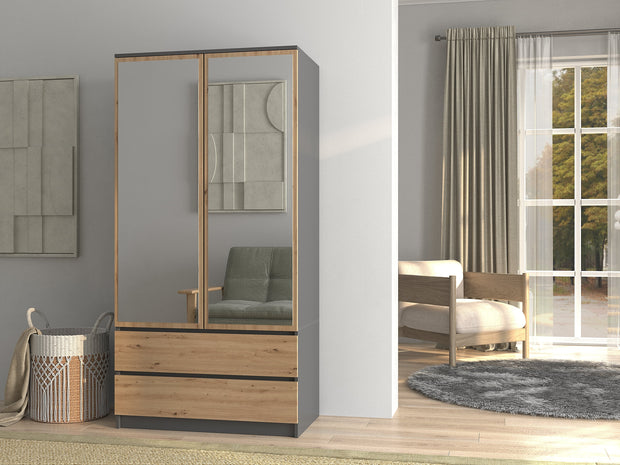 SZAFA GARDEROBA SS-90  Z LUSTREM ANTRACYT DĄB ARTISAN