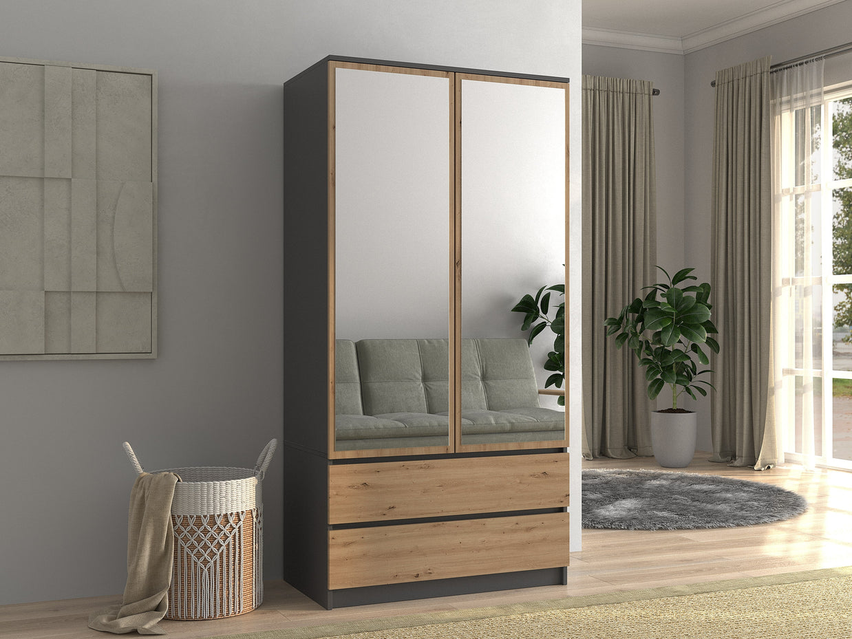 SZAFA GARDEROBA SS-90  Z LUSTREM ANTRACYT DĄB ARTISAN