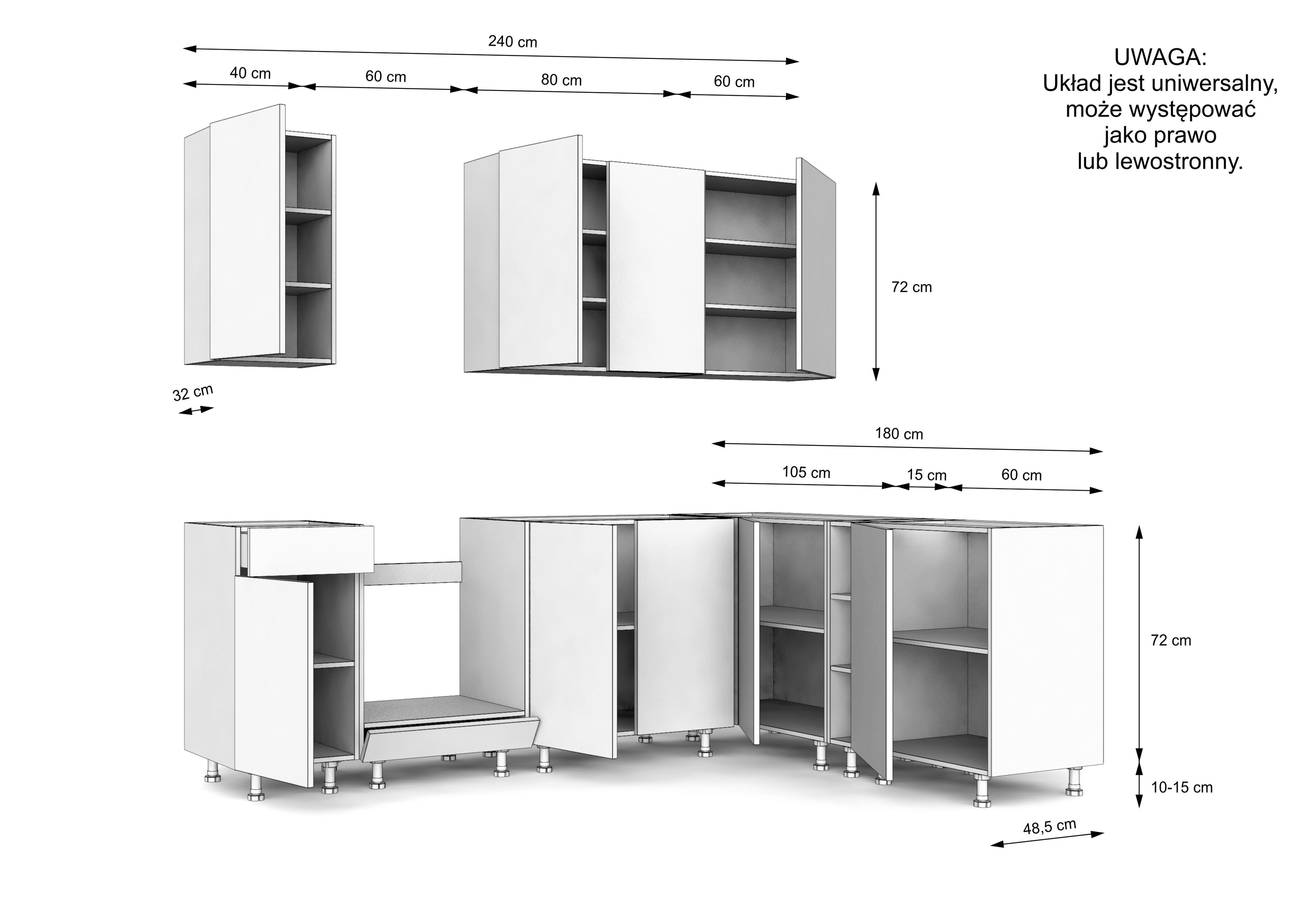 KUCHNIA VARIO 240X180CM RYFLOWANY CZARNY/EVOKE C10/BLAT DISTRICT BEZ AGD