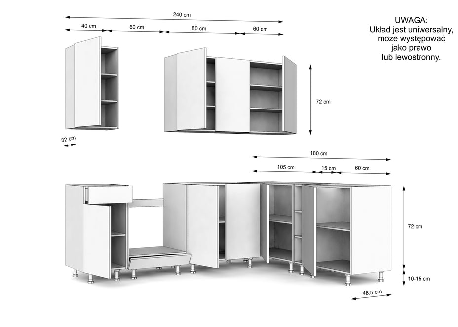 KUCHNIA VARIO 240X180CM RYFLOWANY KASZMIR/EVOKE C10/BLAT DISTRICT BEZ AGD