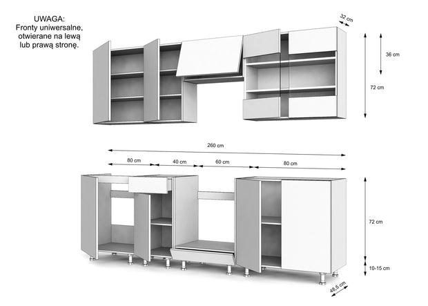 KUCHNIA VARIO 260CM RYFLOWANY CZARNY/CZARNY C10/BLAT EVOKE BEZ AGD