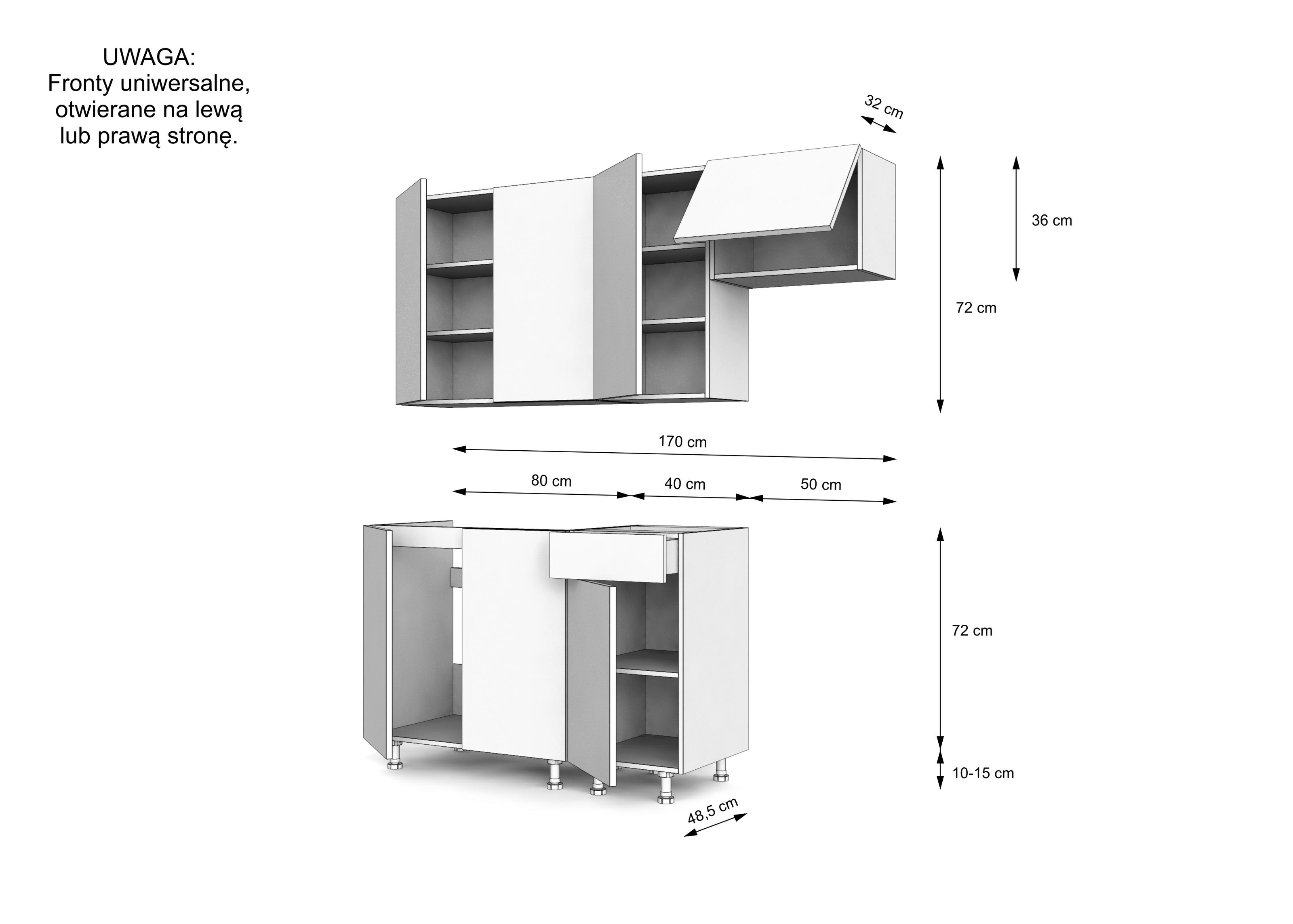 KUCHNIA VARIO 170CM RYFLOWANY ARTISAN/BIAŁY AKRYL POŁYSK C10/BLAT DISTRICT BEZ AGD