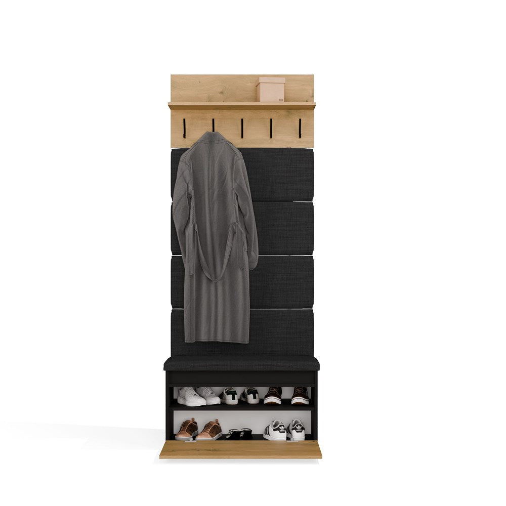 WIESZAK + SZAFKA Na Buty LIOR CZERŃ / DĄB ARTISAN 202.5x80x35 Cm Przedpokój