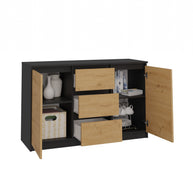 KOMODA 2D3S 120 DRZWI SZUFLADY ANTRACYT DĄB ARTISAN