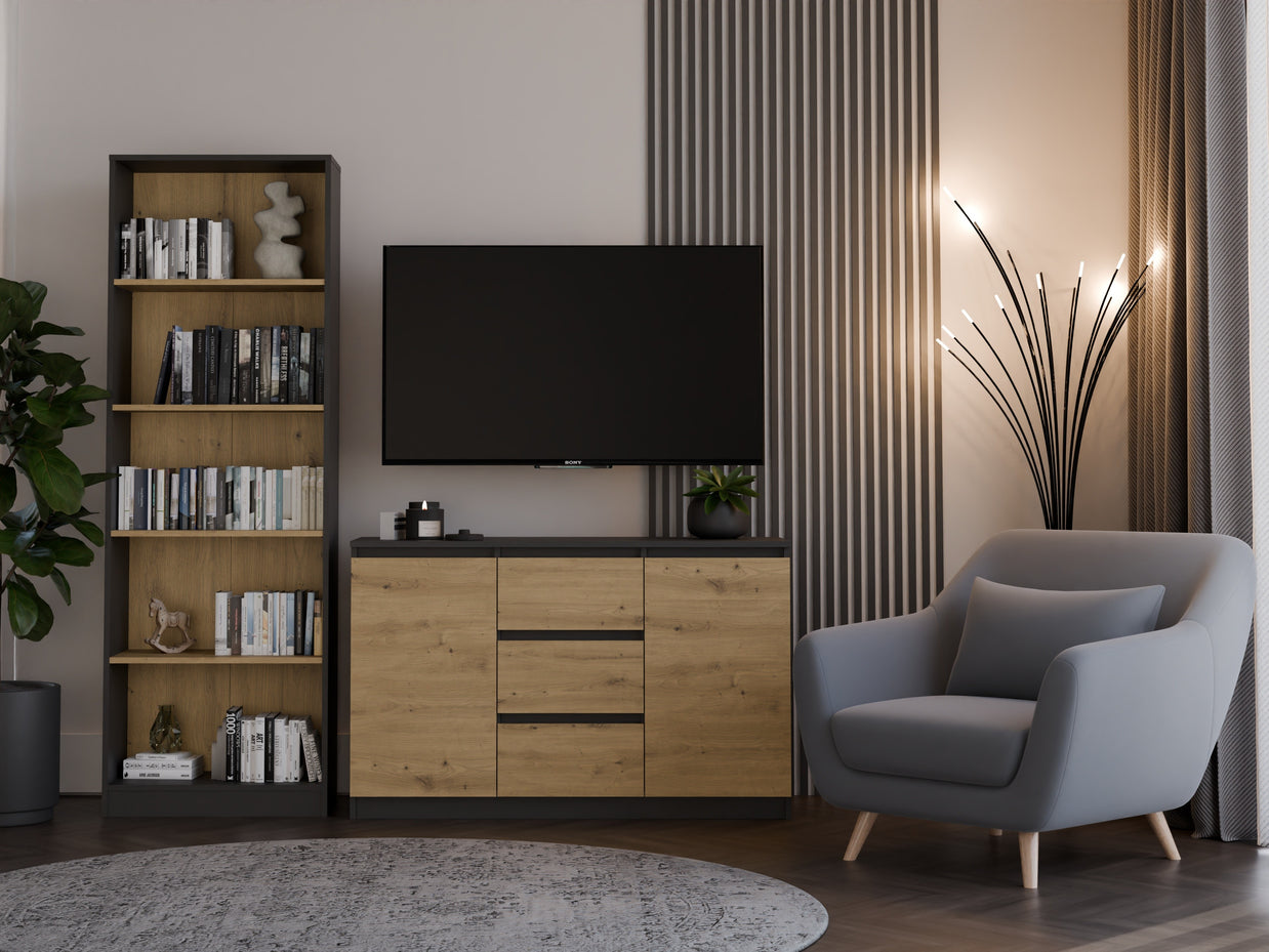 KOMODA 2D3S 120 DRZWI SZUFLADY ANTRACYT DĄB ARTISAN
