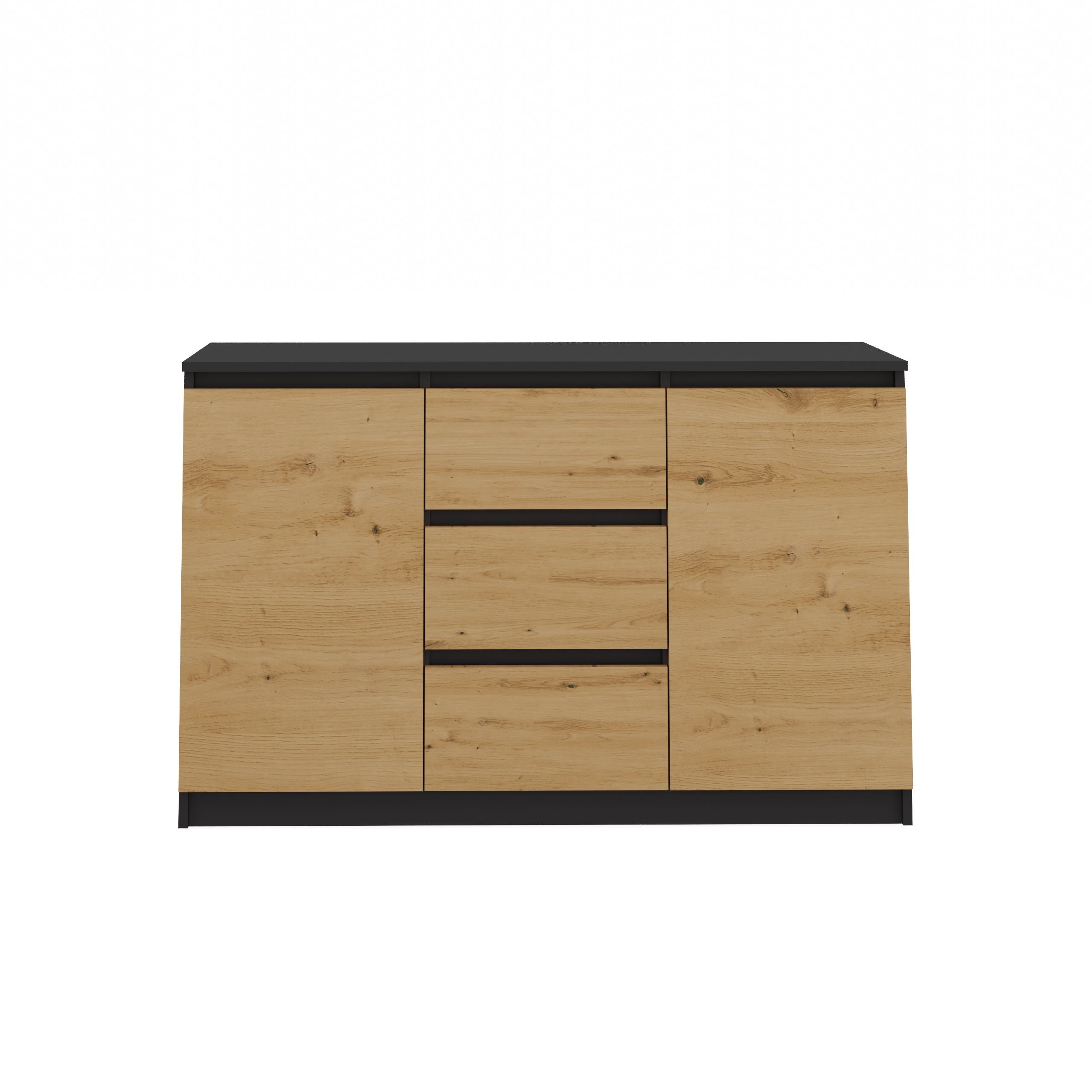 KOMODA 2D3S 120 DRZWI SZUFLADY ANTRACYT DĄB ARTISAN