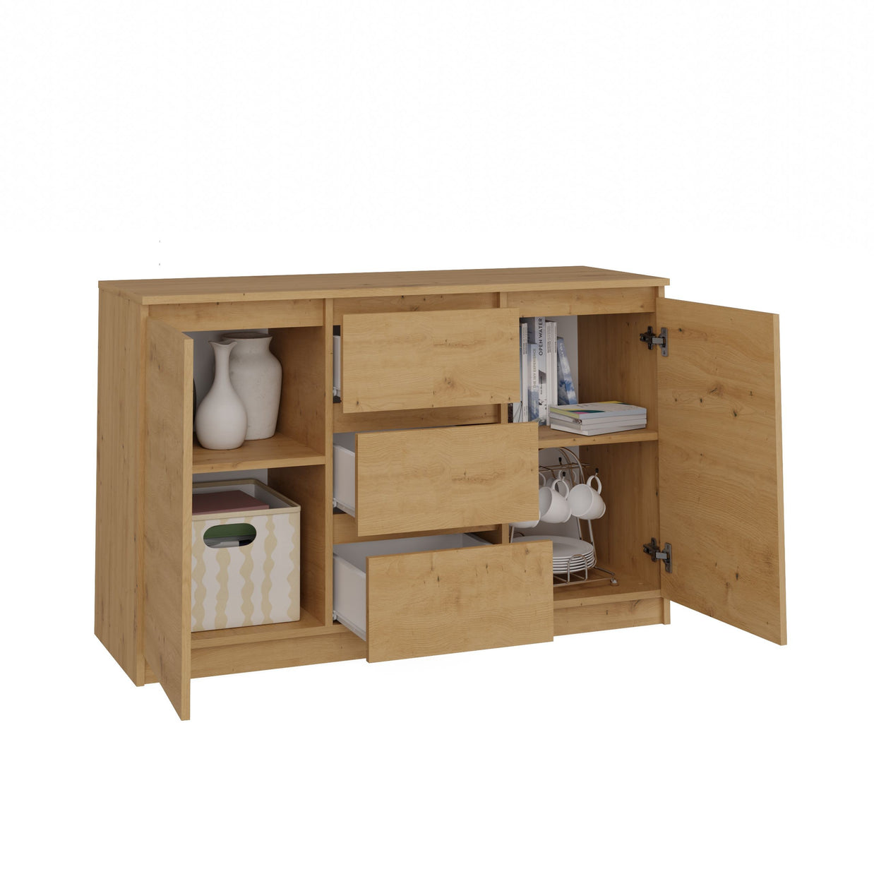 KOMODA 2D3S 120 DRZWI SZUFLADY DĄB ARTISAN