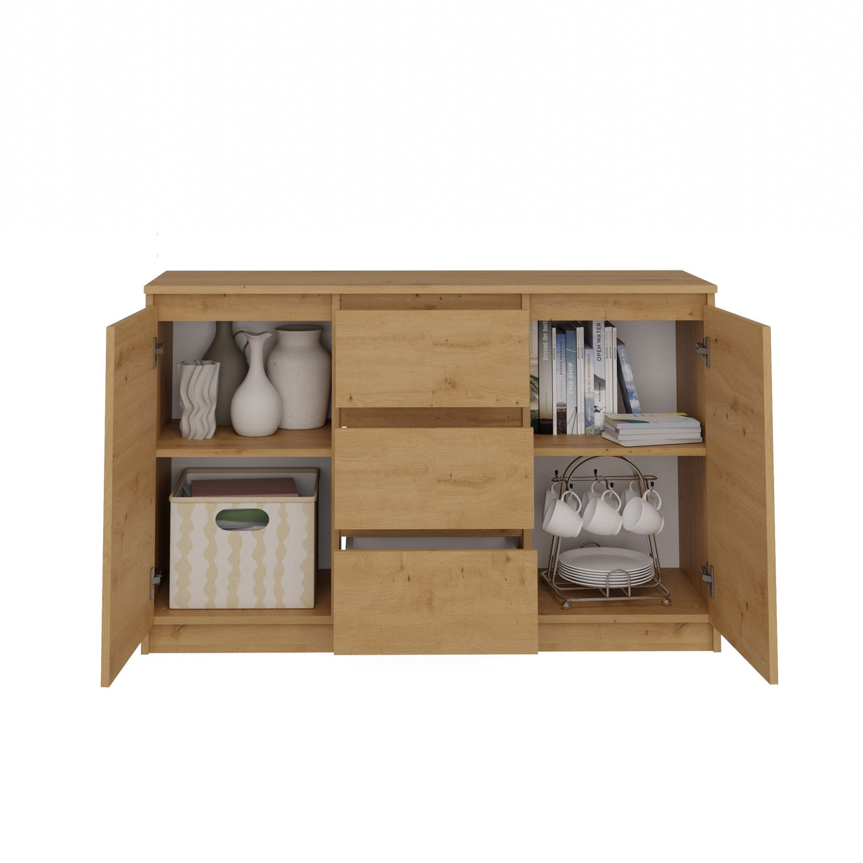 KOMODA 2D3S 120 DRZWI SZUFLADY DĄB ARTISAN