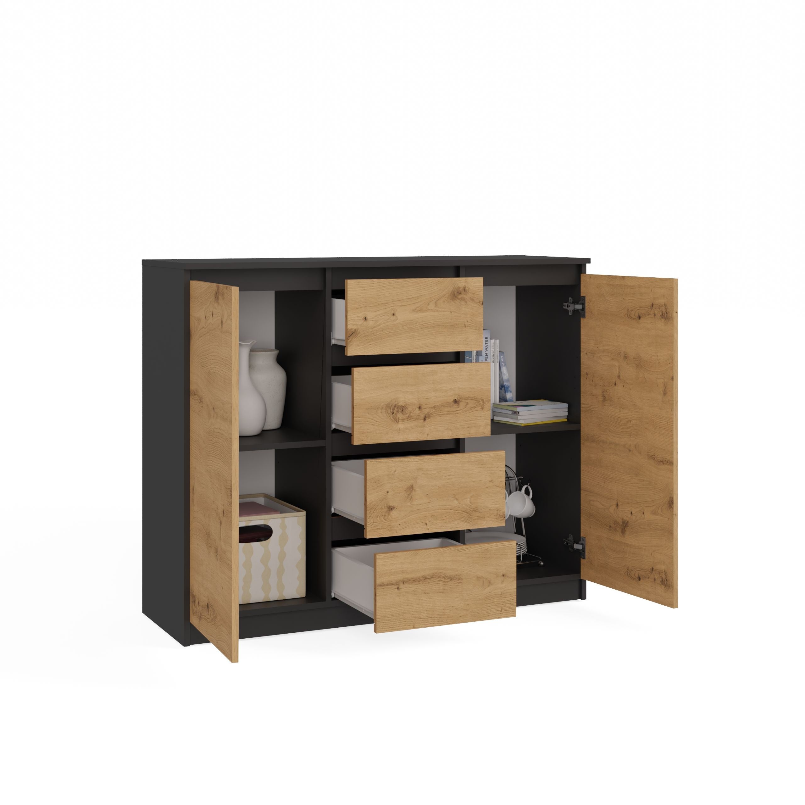 KOMODA SZAFKA 2D4S 120 - ANTRACYT / DĄB ARTISAN