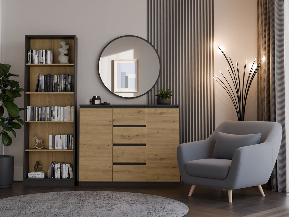KOMODA SZAFKA 2D4S 120 - ANTRACYT / DĄB ARTISAN