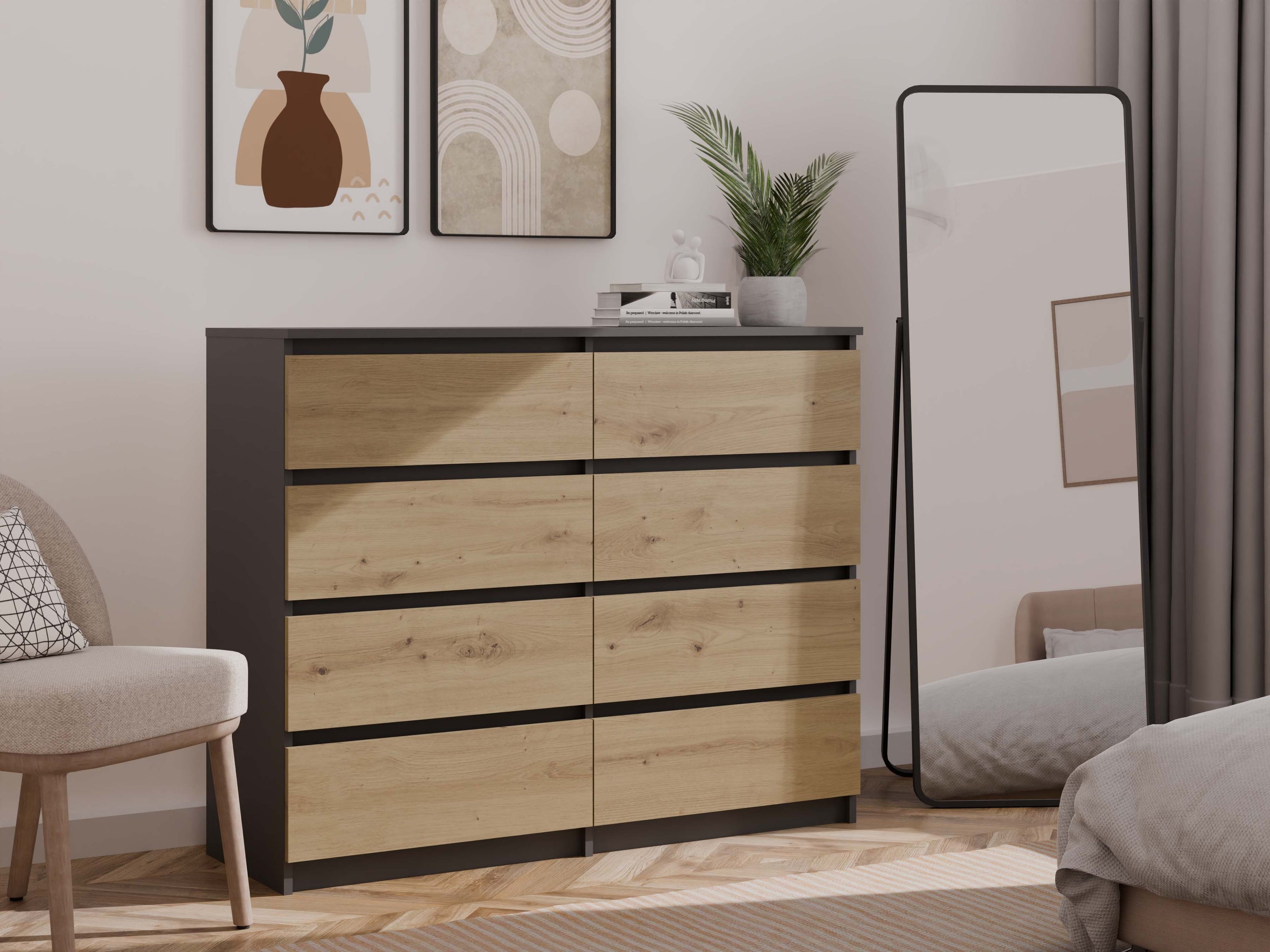 KOMODA MALWA M8 140 ANTRACYT / DĄB ARTISAN