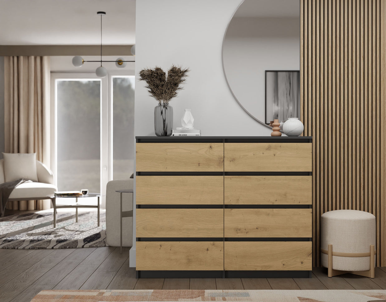 KOMODA MALWA M8 140 ANTRACYT / DĄB ARTISAN