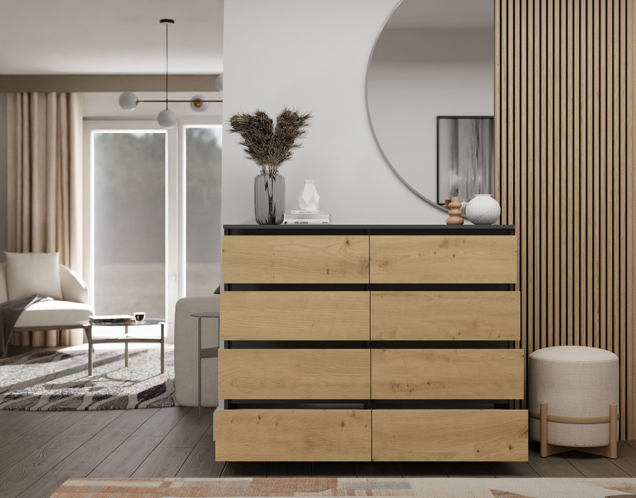 KOMODA MALWA M8 140 ANTRACYT / DĄB ARTISAN