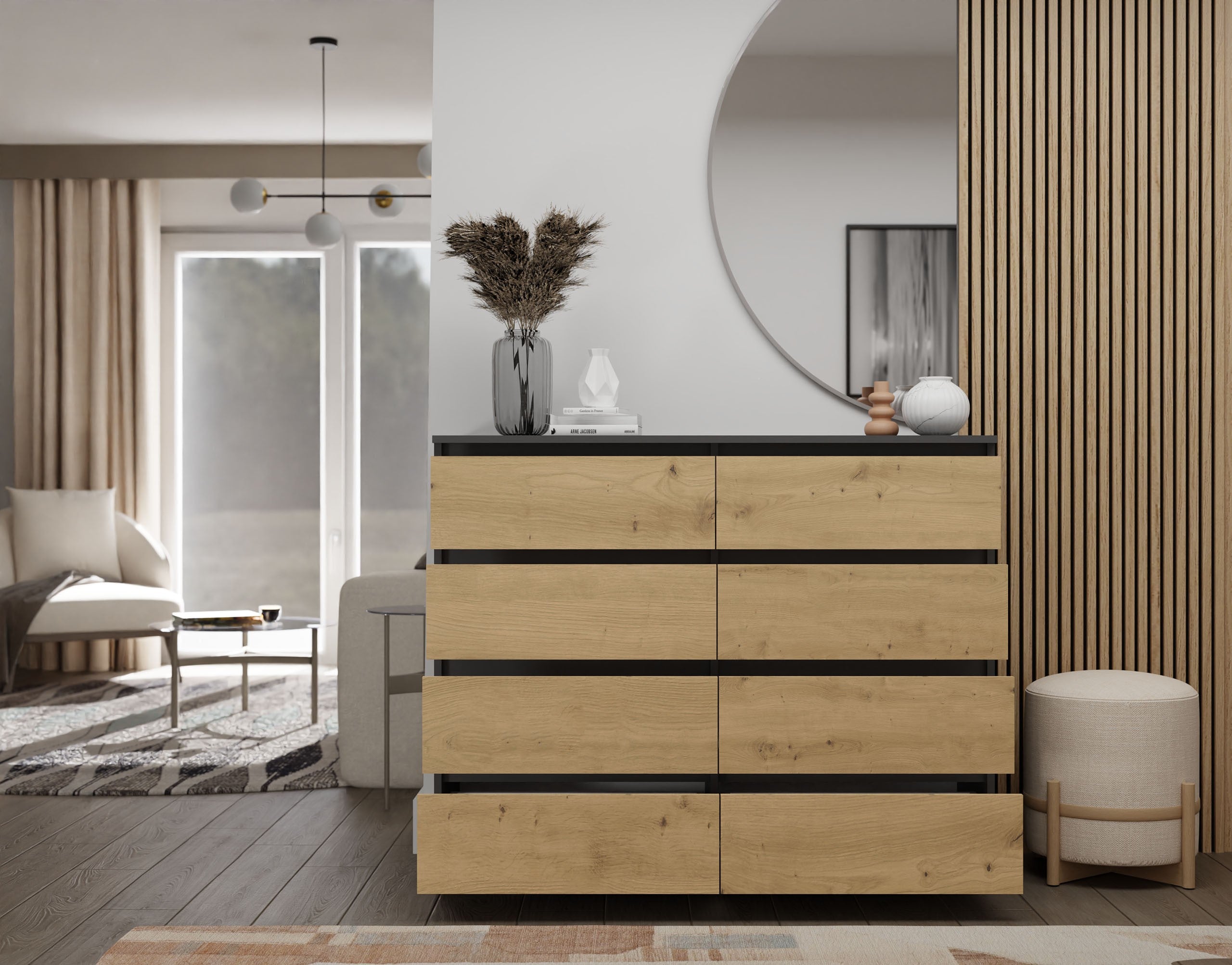 KOMODA MALWA M8 140 ANTRACYT / DĄB ARTISAN